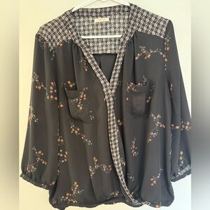 Maurices Black Blouse with Floral Design Size Large
